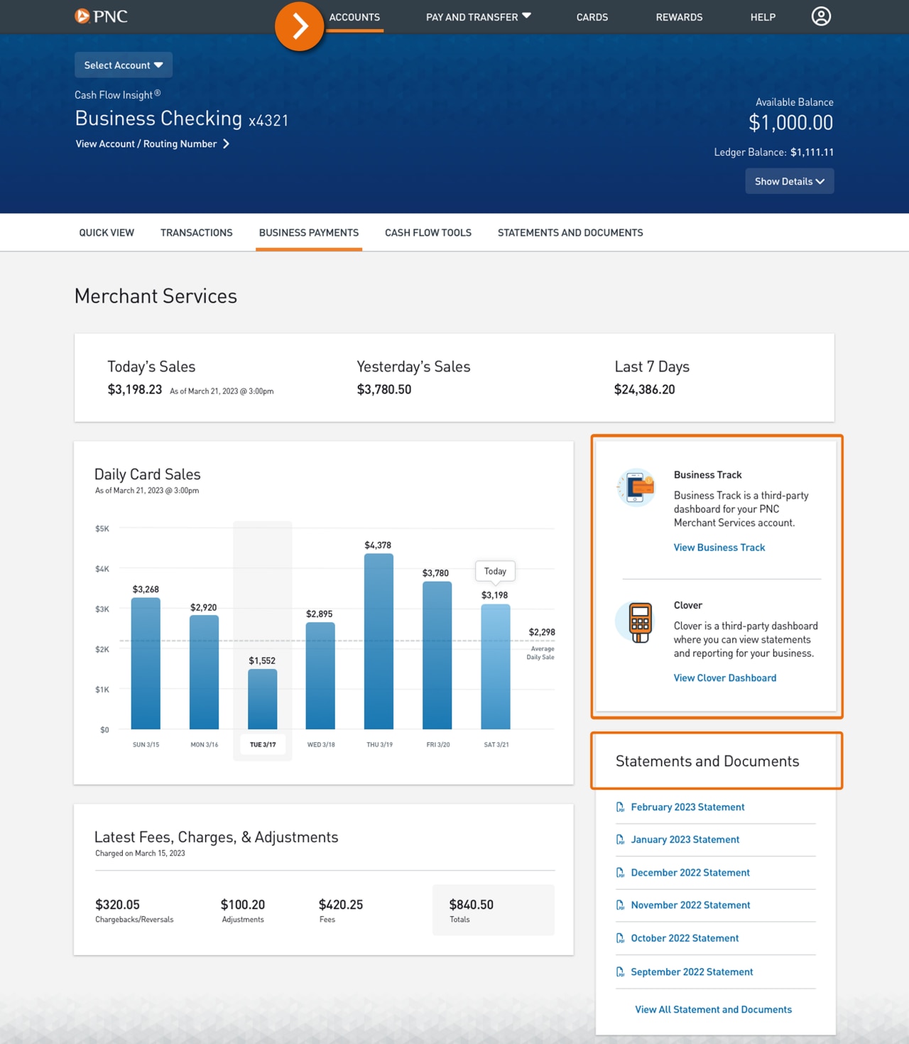 [Screenshot of the Business Payments landing page.