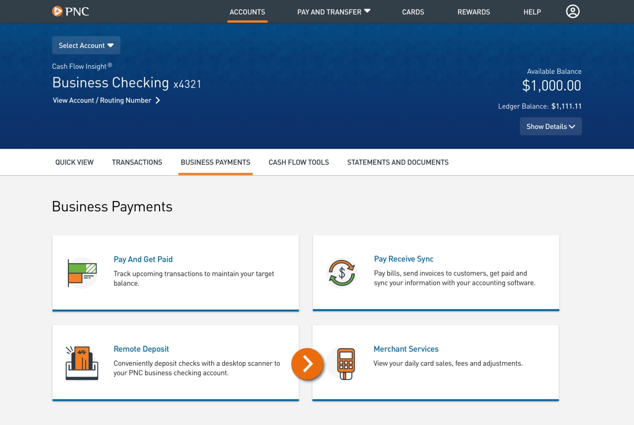 Screenshot of the Business Payments landing page.