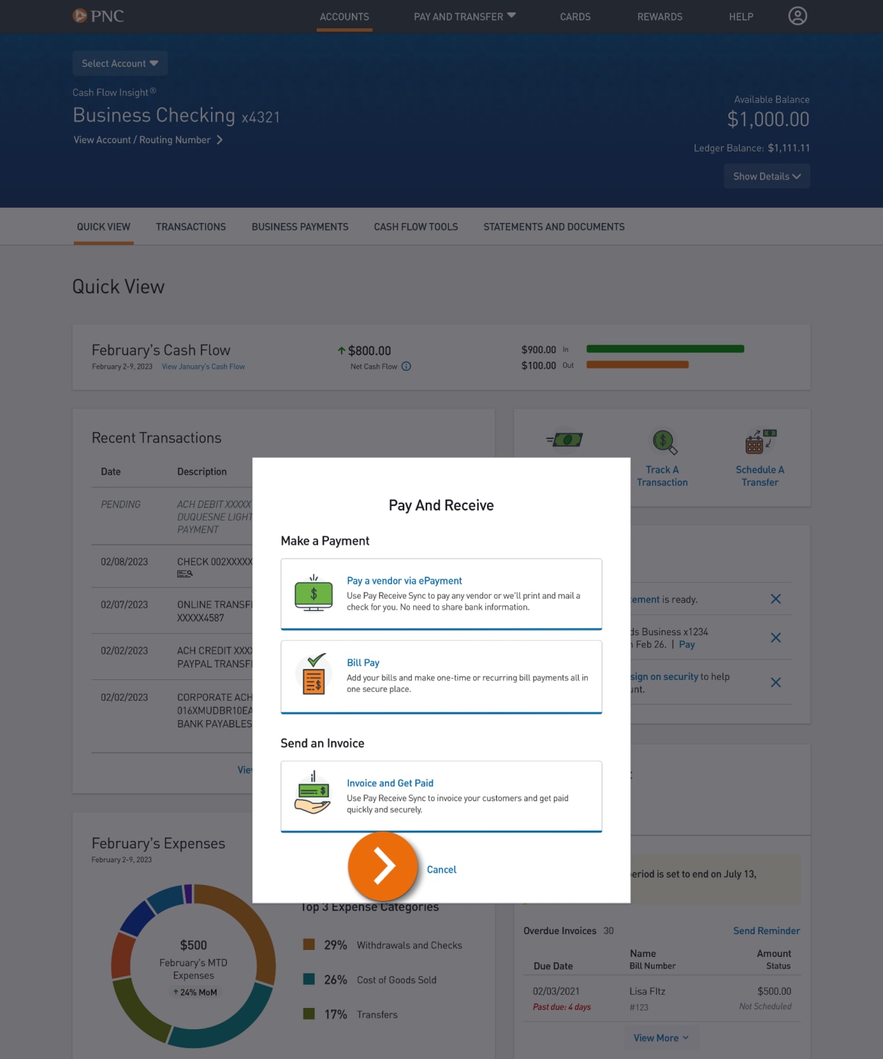 Screenshot of the "Pay and Receive" popup.