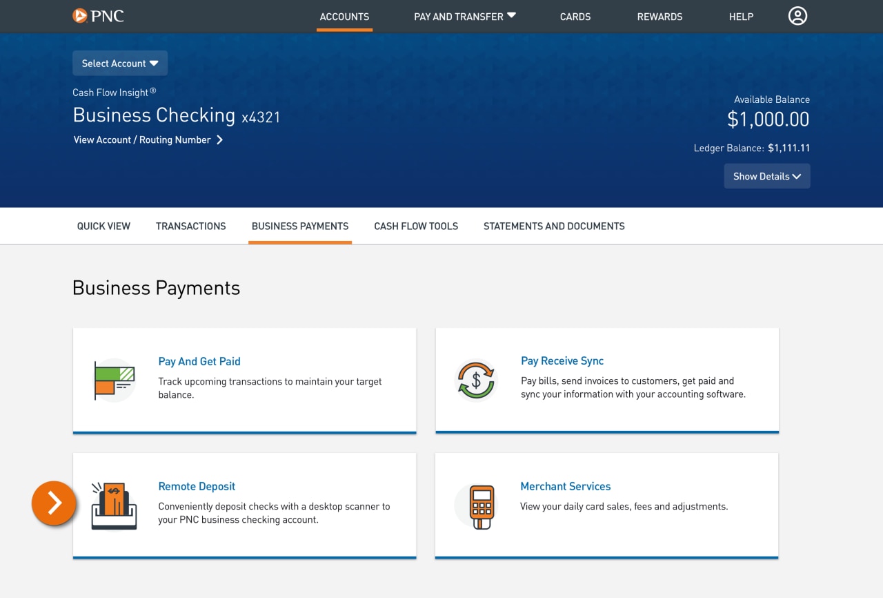 Screenshot of the Business Payments page.