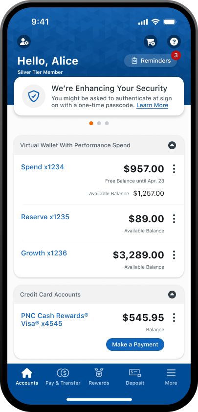iphone displaying the account screen in the pnc mobile app