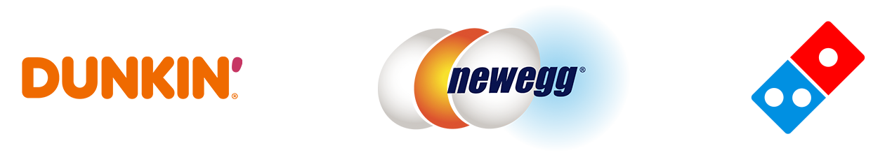 Retailers include Dunkin', Newegg, and Domino's