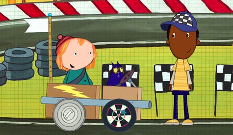 Peg and Cat making a race car