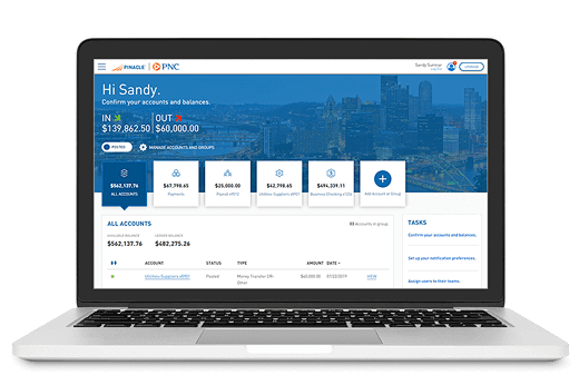 laptop showing PNC pinnacle account balances screen