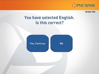Language selection confirmation PNC ATM screen