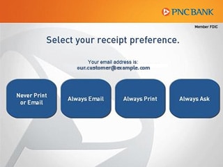 Select a receipt preference PNC ATM screen