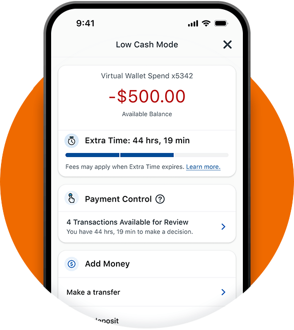 iphone displaying the extra time in low cash mode in the pnc mobile app