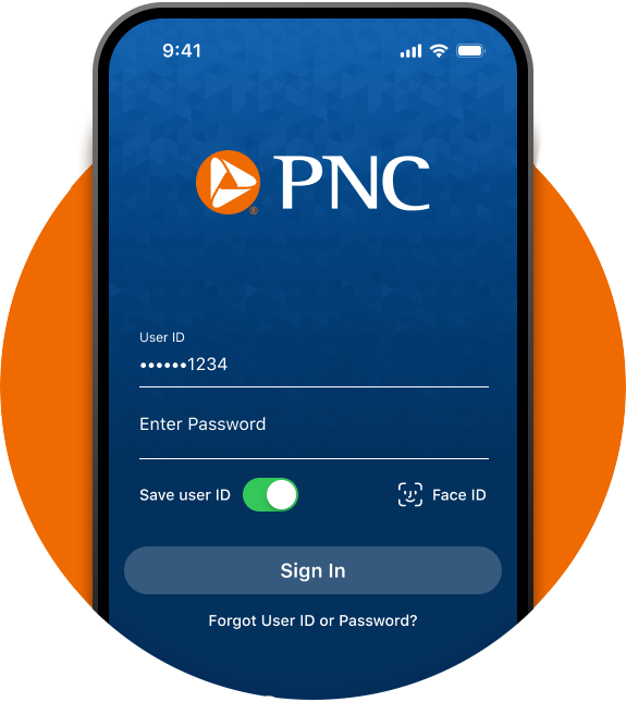 iphone displaying the pnc banking sign on screen