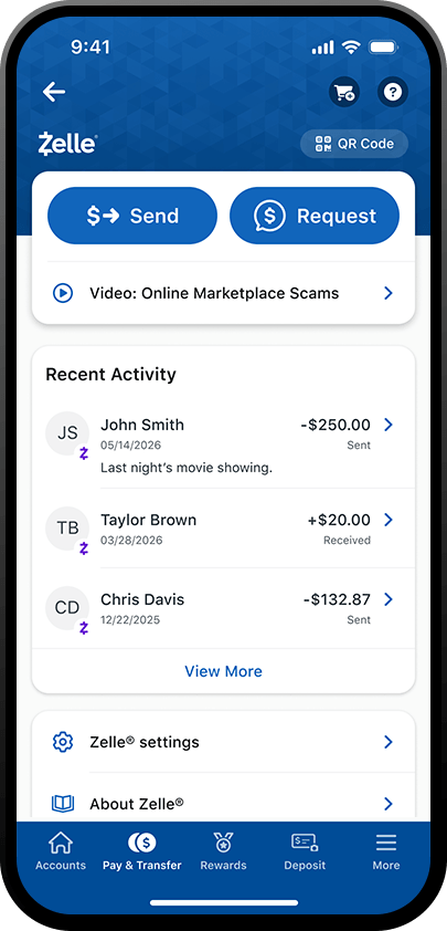 iphone displaying the zelle screen on the pnc mobile app