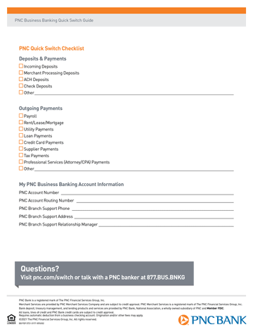 PNC Quick Switch Checklist