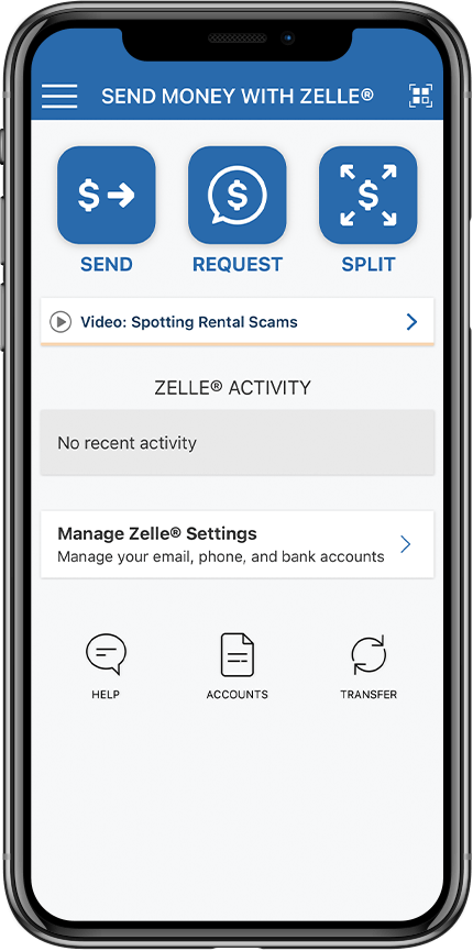 mobile phone zelle screen