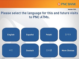 Pantalla de cajero automático de PNC - Seleccionar idioma