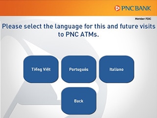 Pantalla de cajero automático de PNC - Seleccionar segundo idioma