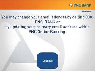 Pantalla de cajero automático de PNC - Cambio de dirección de correo electrónico
