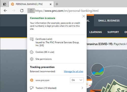 Edge display for an EV SSL Certificate