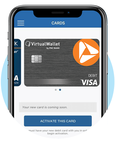 Virtual Wallet dark gray debit card