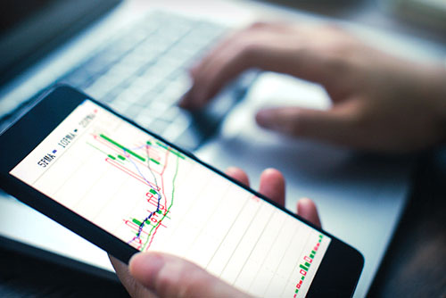 Mobile device showing market trends