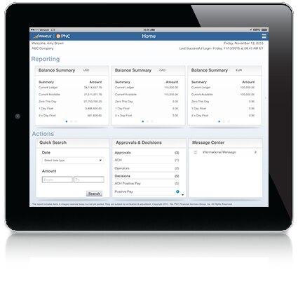 Tablet with a snapshot of Pinacle reporting app
