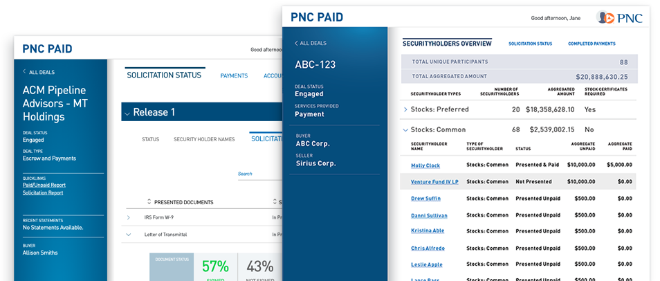 Screen shots of PNC PAID