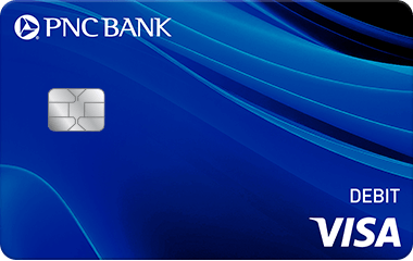Blue PNC Bank Visa Debit Card with an abstract blue design